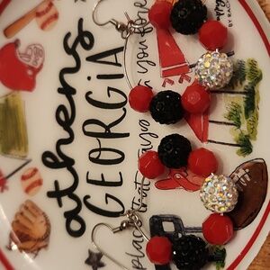 Red & Black Rhinestone Loop Earrings - GameDay Earrings  Team Spirit Jewelry